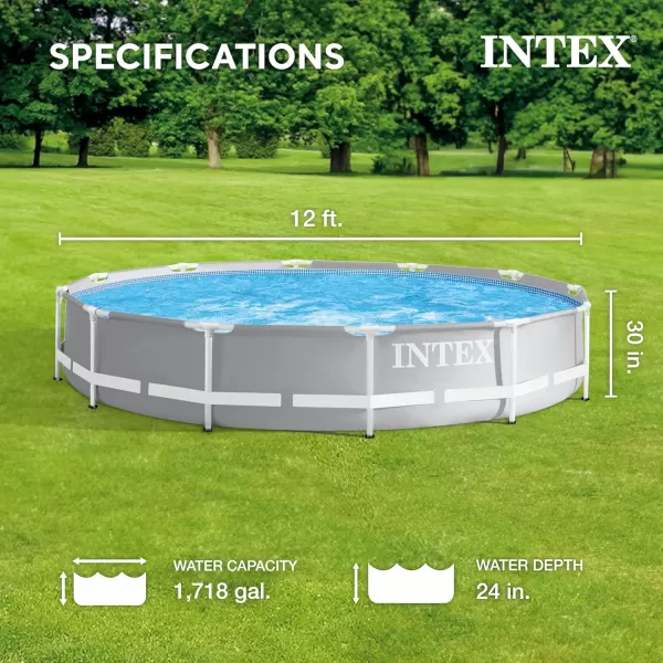 Intex 26710EH Prism Frame Premium Above Ground Swimming Pool 12ft x 30in  SuperTough Puncture Resistant  Rust Resistant  Easy Assemble  1718 Gallon Capacity  Pool Only12 x 30