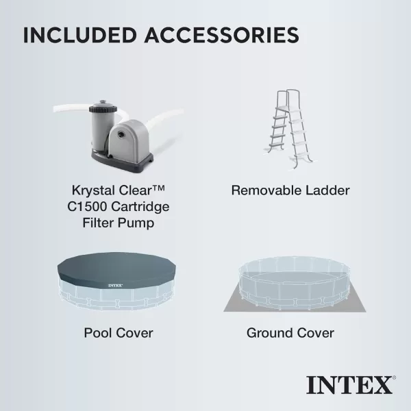 Intex 26723EH Prism Frame Premium Above Ground Swimming Pool Set 15ft x 42in  Includes 1000 GPH Cartridge Filter Pump  Removable Ladder  Pool Cover  Ground Cloth20 x 52
