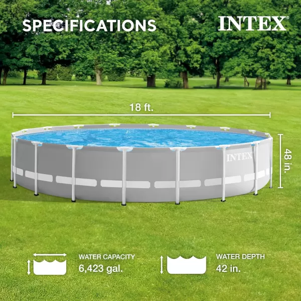 Intex 26723EH Prism Frame Premium Above Ground Swimming Pool Set 15ft x 42in  Includes 1000 GPH Cartridge Filter Pump  Removable Ladder  Pool Cover  Ground Cloth18 x 48