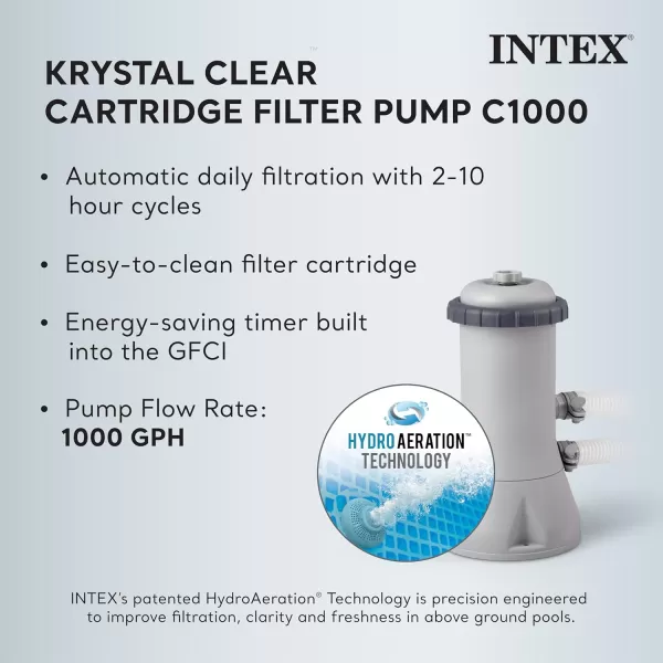 Intex 26723EH Prism Frame Premium Above Ground Swimming Pool Set 15ft x 42in  Includes 1000 GPH Cartridge Filter Pump  Removable Ladder  Pool Cover  Ground Cloth15 x 42