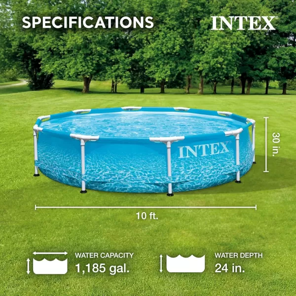 Intex 28206EH Large Round Above Ground Swimming Pool with Reinforced Sidewalls and Metal Frame for Backyard or Outdoor Use 10 Foot by 30 InchPool Only