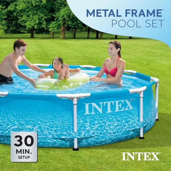 Intex 28206EH Large Round Above Ground Swimming Pool with Reinforced Sidewalls and Metal Frame for Backyard or Outdoor Use 10 Foot by 30 InchWith Filter Pump