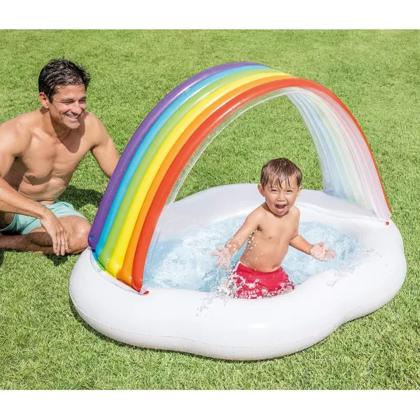 Intex 57141EP Round Inflatable Rainbow Cloud Outdoor Baby Pool for Ages 13 Years Old