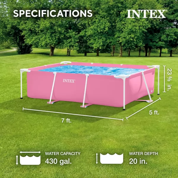 Intex 7 x 4 x 24quot Rectangular Metal Frame Above Ground Outdoor Swimming Pool PinkRectangle