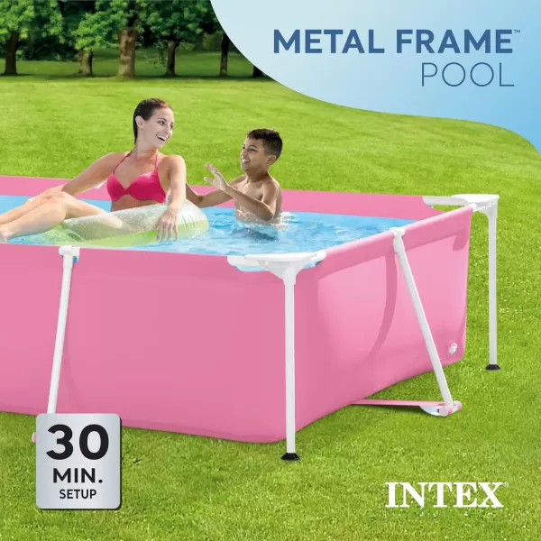 Intex 7 x 4 x 24quot Rectangular Metal Frame Above Ground Outdoor Swimming Pool PinkRectangle