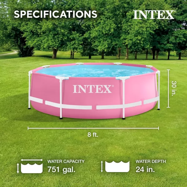 Intex 7 x 4 x 24quot Rectangular Metal Frame Above Ground Outdoor Swimming Pool PinkRound