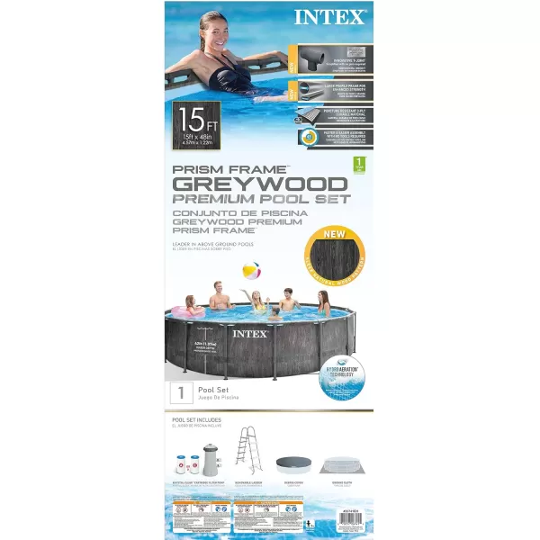 Intex Greywood Prism Frame 15 x 48quot Round Above Ground Outdoor Swimming Pool Set with 1000 GPH Filter Pump Ladder Ground Cloth and Pool Cover15 x 48