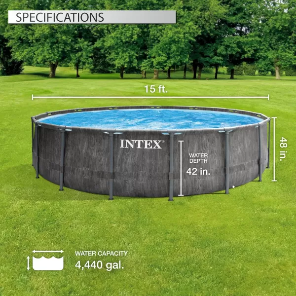 Intex Greywood Prism Frame 15 x 48quot Round Above Ground Outdoor Swimming Pool Set with 1000 GPH Filter Pump Ladder Ground Cloth and Pool Cover15 x 48