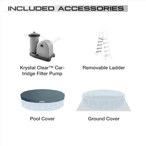 Intex Greywood Prism Frame 15 x 48quot Round Above Ground Outdoor Swimming Pool Set with 1000 GPH Filter Pump Ladder Ground Cloth and Pool Cover18 x 48