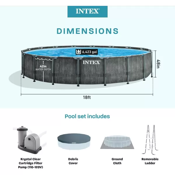 Intex Greywood Prism Frame 15 x 48quot Round Above Ground Outdoor Swimming Pool Set with 1000 GPH Filter Pump Ladder Ground Cloth and Pool Cover18 x 48