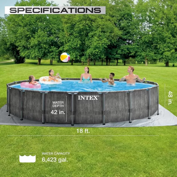 Intex Greywood Prism Frame 15 x 48quot Round Above Ground Outdoor Swimming Pool Set with 1000 GPH Filter Pump Ladder Ground Cloth and Pool Cover18 x 48