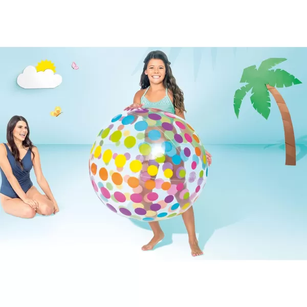 Intex Jumbo Inflatable Glossy Colorful Transparent PVC Giant Beach Ball wRepair Patch in PolkaDot or Rainbow Stripes for Ages 3 ampamp Up Color Varies