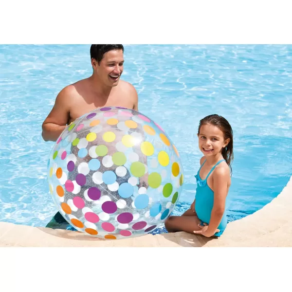 Intex Jumbo Inflatable Glossy Colorful Transparent PVC Giant Beach Ball wRepair Patch in PolkaDot or Rainbow Stripes for Ages 3 ampamp Up Color Varies