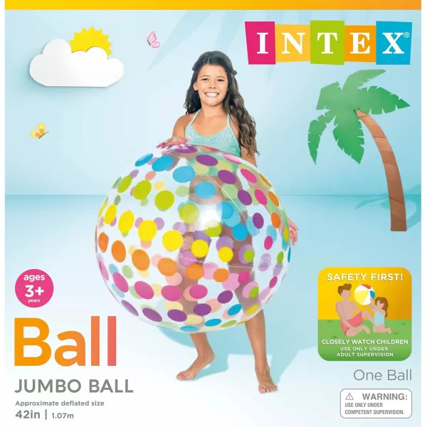 Intex Jumbo Inflatable Glossy Colorful Transparent PVC Giant Beach Ball wRepair Patch in PolkaDot or Rainbow Stripes for Ages 3 ampamp Up Color Varies