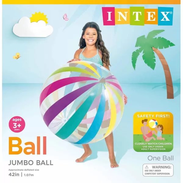 Intex Jumbo Inflatable Glossy Colorful Transparent PVC Giant Beach Ball wRepair Patch in PolkaDot or Rainbow Stripes for Ages 3 ampamp Up Color Varies