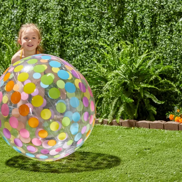 Intex Jumbo Inflatable Glossy Colorful Transparent PVC Giant Beach Ball wRepair Patch in PolkaDot or Rainbow Stripes for Ages 3 ampamp Up Color Varies