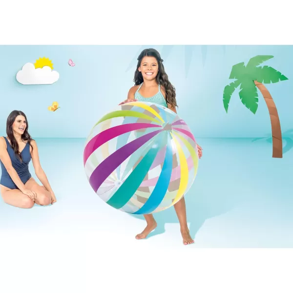 Intex Jumbo Inflatable Glossy Colorful Transparent PVC Giant Beach Ball wRepair Patch in PolkaDot or Rainbow Stripes for Ages 3 ampamp Up Color Varies