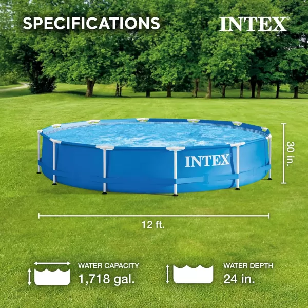 Intex Metal Frame 12 Foot x 30 Inch Round Above Ground Outdoor Backyard Swimming Pool with 530 GPH Filter Cartridge Pump NavyBlue