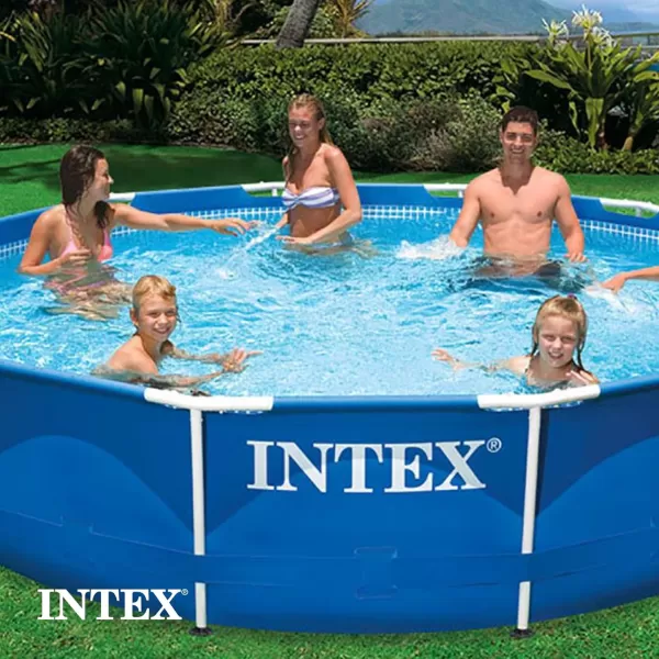 Intex Metal Frame 12 Foot x 30 Inch Round Above Ground Outdoor Backyard Swimming Pool with 530 GPH Filter Cartridge Pump NavyBlue