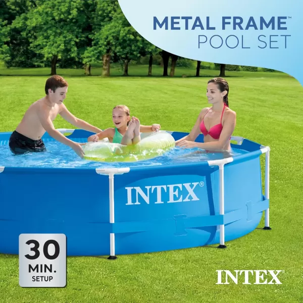 Intex Metal Frame 12 Foot x 30 Inch Round Above Ground Outdoor Backyard Swimming Pool with 530 GPH Filter Cartridge Pump NavyBlue