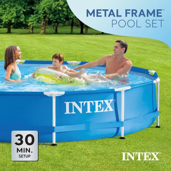 Intex Metal Frame 12 Foot x 30 Inch Round Above Ground Outdoor Backyard Swimming Pool with 530 GPH Filter Cartridge Pump NavyBlue