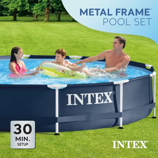 Intex Metal Frame 12 Foot x 30 Inch Round Above Ground Outdoor Backyard Swimming Pool with 530 GPH Filter Cartridge Pump NavyNavy