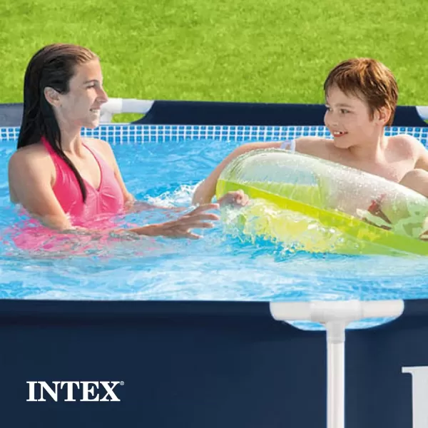 Intex Metal Frame 12 Foot x 30 Inch Round Above Ground Outdoor Backyard Swimming Pool with 530 GPH Filter Cartridge Pump NavyNavy