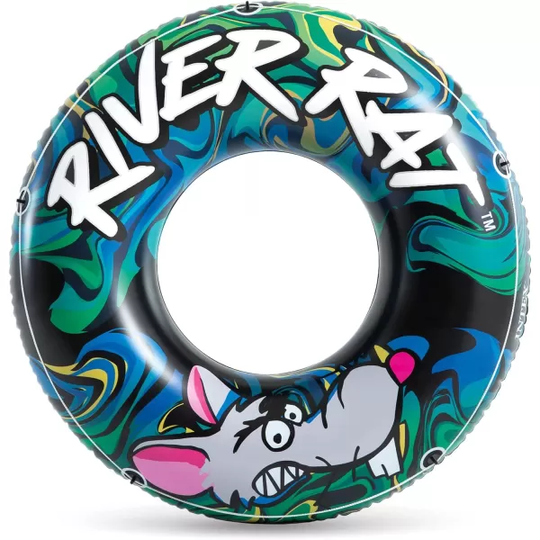 Intex River Rat 48 Inch Inflatable Vinyl Towable Boat Floating Tube Raft for Swimming Pool and Lake in Green Rat or Graffiti Rat Design Color Varies