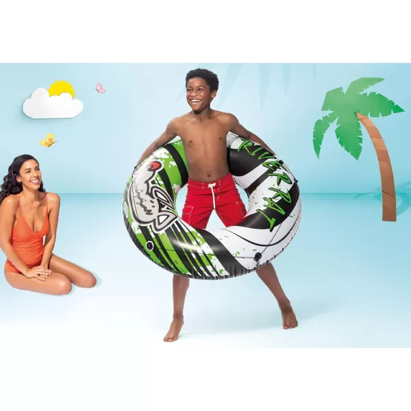 Intex River Rat 48 Inch Inflatable Vinyl Towable Boat Floating Tube Raft for Swimming Pool and Lake in Green Rat or Graffiti Rat Design Color Varies