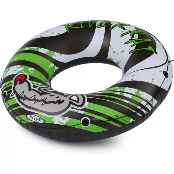 Intex River Rat 48 Inch Inflatable Vinyl Towable Boat Floating Tube Raft for Swimming Pool and Lake in Green Rat or Graffiti Rat Design Color Varies