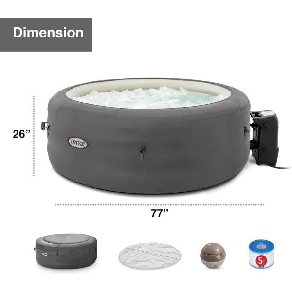 Intex Simple Spa 77 by 26 Inch 4 Person Outdoor Portable Inflatable Round Heated Hot Tub with 100 Bubble Jets Carry Bag and Cover Gray
