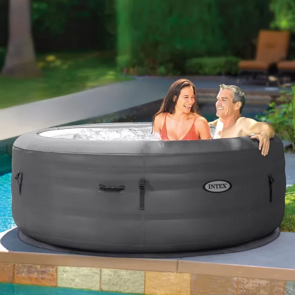 Intex Simple Spa 77 by 26 Inch 4 Person Outdoor Portable Inflatable Round Heated Hot Tub with 100 Bubble Jets Carry Bag and Cover Gray