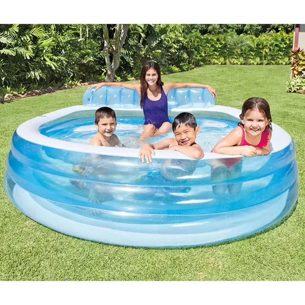 Intex Swim Center Inflatable Family Lounge Pool Builtin Bench  Cup Holder  156 Gallon Capacity  90quot x 86quot x 31quot  BlueBlue