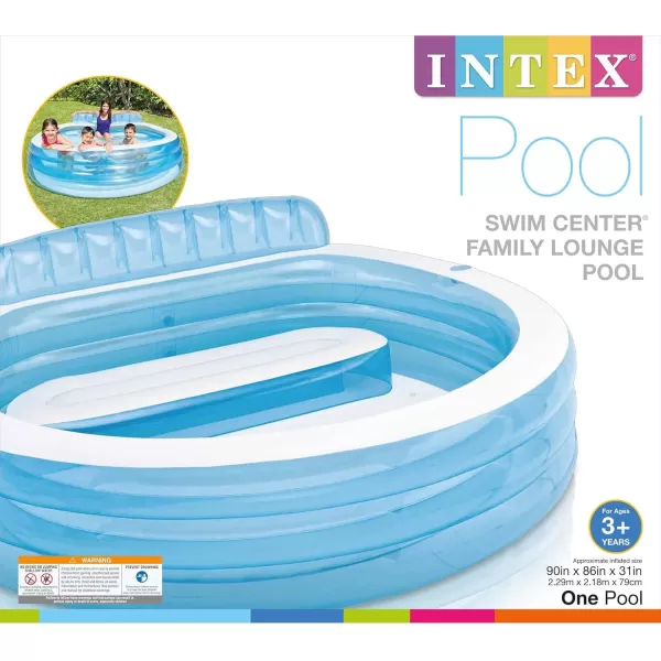 Intex Swim Center Inflatable Family Lounge Pool Builtin Bench  Cup Holder  156 Gallon Capacity  90quot x 86quot x 31quot  BlueBlue