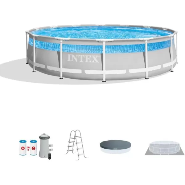 INTEX 26721EH Prism Frame Clearview Above Ground Swimming Pool Set 14ft x 42in  Includes 1000 GPH Cartridge Filter Pump  SuperTough Puncture Resistant  Rust Resistant  3357 Gallon Capacity14 x 42