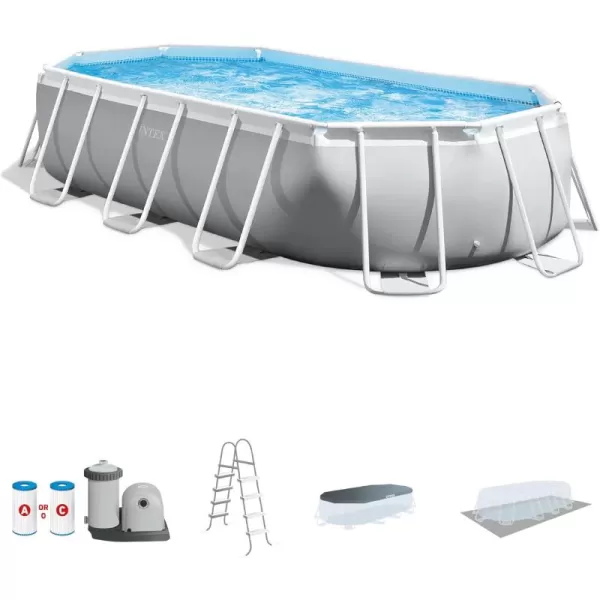 INTEX 26797EH Prism Frame Premium Oval Above Ground Swimming Pool Set 20ft x 10ft x 48in  Includes 1500 GPH Cartridge Filter Pump  Removable Ladder  Pool Cover  Ground Cloth165 x 9 x 48