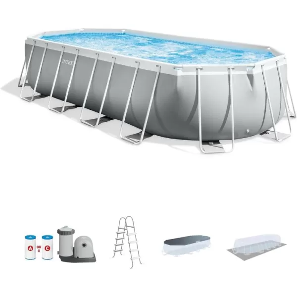 INTEX 26797EH Prism Frame Premium Oval Above Ground Swimming Pool Set 20ft x 10ft x 48in  Includes 1500 GPH Cartridge Filter Pump  Removable Ladder  Pool Cover  Ground Cloth20 x 10 x 48