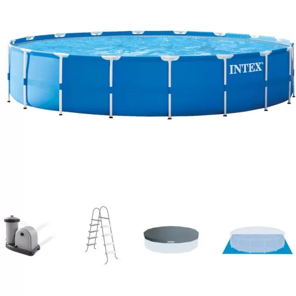 INTEX 28253EH Metal Frame Above Ground Swimming Pool Set 18ft x 48in  Includes 1500 GPH Cartridge Filter Pump  Removable Ladder  Pool Cover  Ground Cloth18 x 48