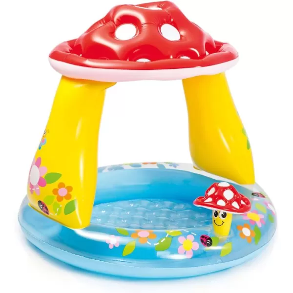 INTEX 57114EP Mushroom Baby Pool BuiltIn Mushroom Shade  Soft Inflatable Floor  Durable Vinyl  Ages 13  40quot x 35quot