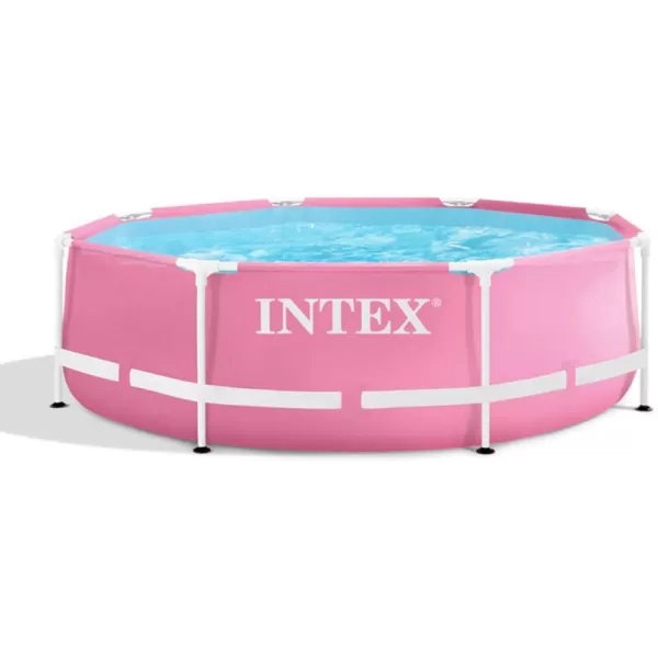 Intex 7 x 4 x 24quot Rectangular Metal Frame Above Ground Outdoor Swimming Pool PinkRound
