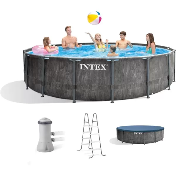 Intex Greywood Prism Frame 15 x 48quot Round Above Ground Outdoor Swimming Pool Set with 1000 GPH Filter Pump Ladder Ground Cloth and Pool Cover15 x 48