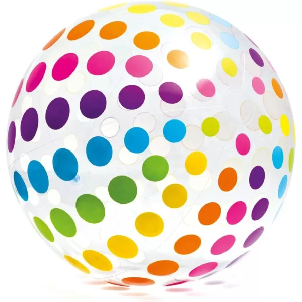 Intex Jumbo Inflatable Glossy Colorful Transparent PVC Giant Beach Ball wRepair Patch in PolkaDot or Rainbow Stripes for Ages 3 ampamp Up Color Varies