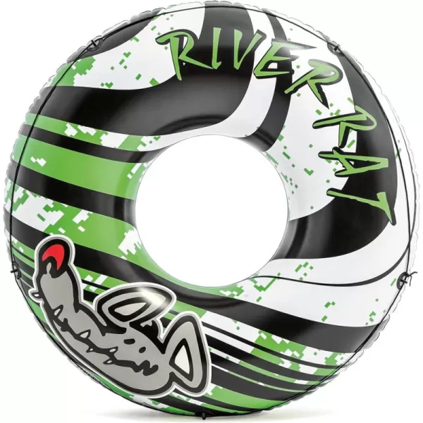 Intex River Rat 48 Inch Inflatable Vinyl Towable Boat Floating Tube Raft for Swimming Pool and Lake in Green Rat or Graffiti Rat Design Color Varies