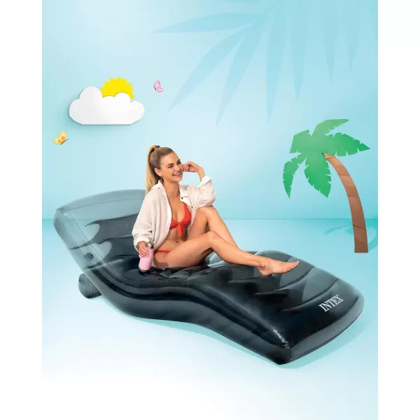 INTEX 56875EP Inflatable Cool Grey Lounge Contoured Design  Builtin Cup Holder  Dual Air Chambers  220lb Weight Capacity  75quot x 39quot