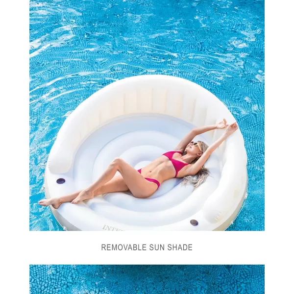 INTEX 58292EP Canopy Island Inflatable Pool Float Comfortable Lounge Surface  BuiltIn Cup Holders  Detachable Sunshade  440lb Max Weight Capacity  785quot x 59quot