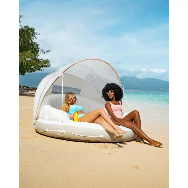INTEX 58292EP Canopy Island Inflatable Pool Float Comfortable Lounge Surface  BuiltIn Cup Holders  Detachable Sunshade  440lb Max Weight Capacity  785quot x 59quot