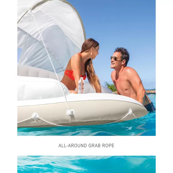 INTEX 58292EP Canopy Island Inflatable Pool Float Comfortable Lounge Surface  BuiltIn Cup Holders  Detachable Sunshade  440lb Max Weight Capacity  785quot x 59quot