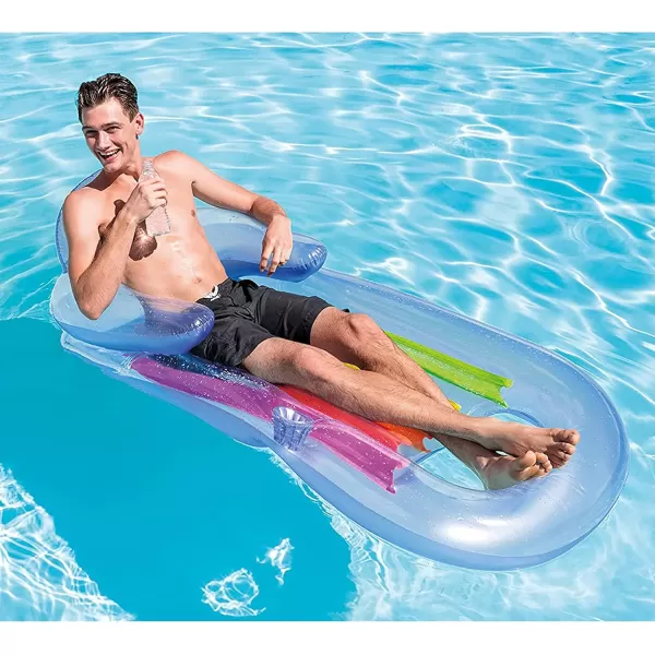 Intex 58802EP King Kool Inflatable Single Person Lounging Swimming Pool Float with Armrests Backrest and Cupholder MultiColored