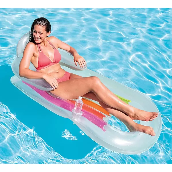 Intex 58802EP King Kool Inflatable Single Person Lounging Swimming Pool Float with Armrests Backrest and Cupholder MultiColored