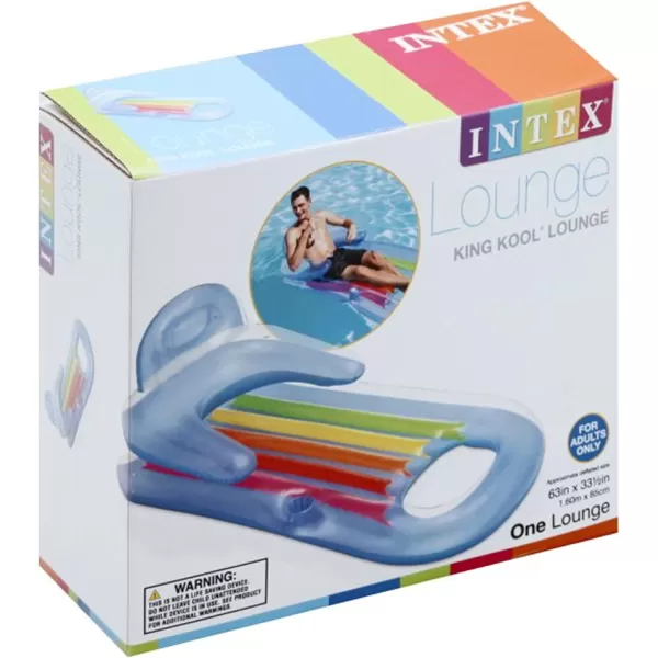 Intex 58802EP King Kool Inflatable Single Person Lounging Swimming Pool Float with Armrests Backrest and Cupholder MultiColored